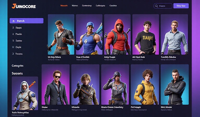 Interface utilisateur de Junocore montrant des skins de jeux